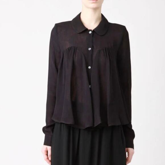 Opening Ceremony Godet Blouse - Black - Semi-Sheer - Button Down Top - Size M - Picture 2 of 7